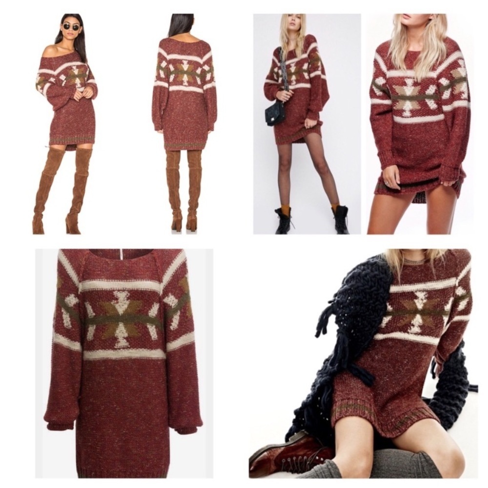 Free People Northern Lights Sweater Mini Dress Wool Blend Knit Rust Red Size M - Picture 5 of 16